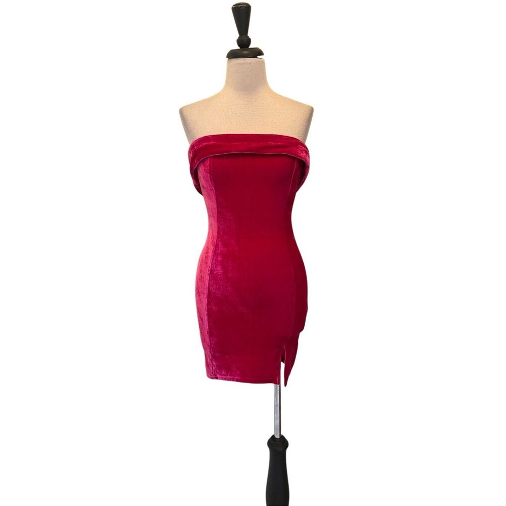 Anthropologie Mable Women's Velvet Strapless Slit Bodycon Mini Dress Pink Small